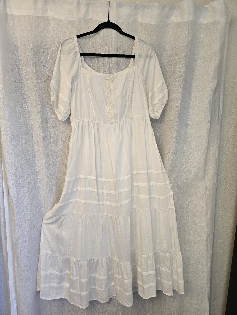 White Cotton Peasant Dress - Soft Tiered Summer Dress